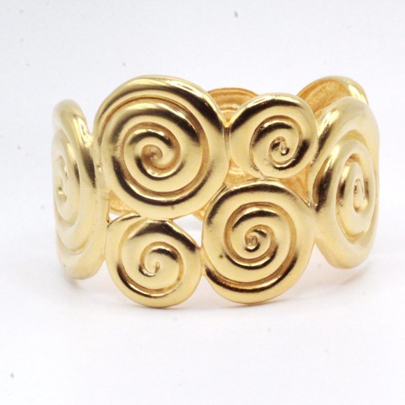 Kenneth Jay Lane Designer Heavy Massive Etruscan Swirl Matte Gold Clamp Bracelet - Picture 4 of 9
